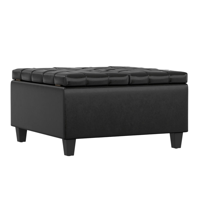 30" Leather Cocktail Ottoman With Storage - Black