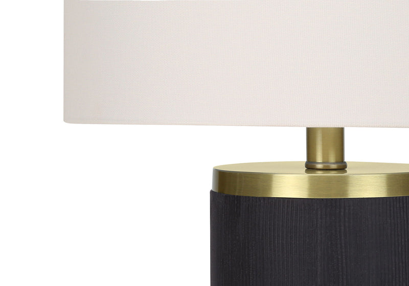Concrete Cylinder Table Lamp With Ivory Drum Shade - Black And Gold