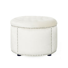 Load image into Gallery viewer, Elegant Round Ottoman Footstool With Studded Rim
