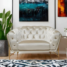 Load image into Gallery viewer, Velvet Tufted Arm Chair - Beige And Gold
