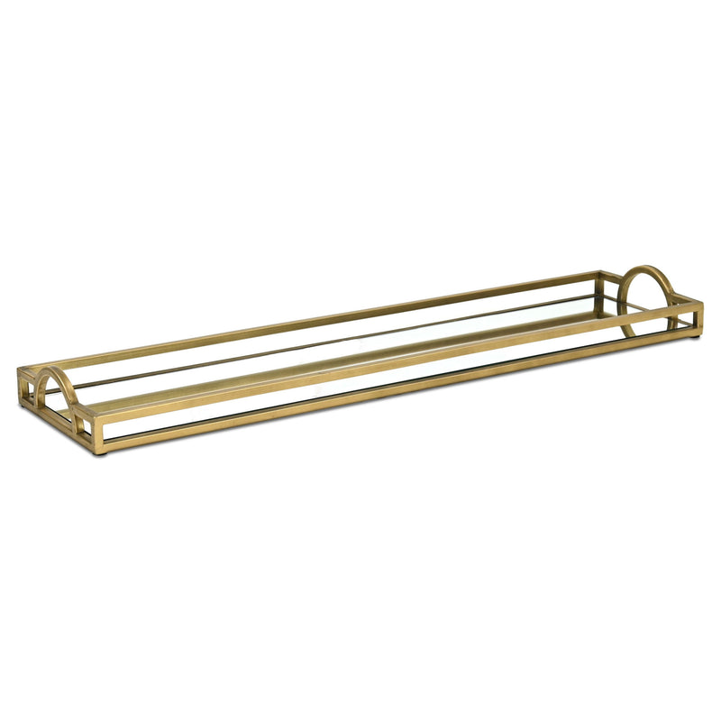 32" Mirrored Glass Handmade Vanity Tray With Handles - Gold