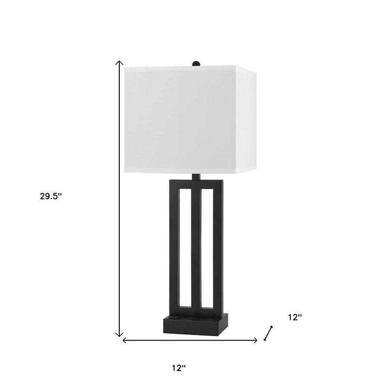 Metal USB Table Lamp With White Shade - Black