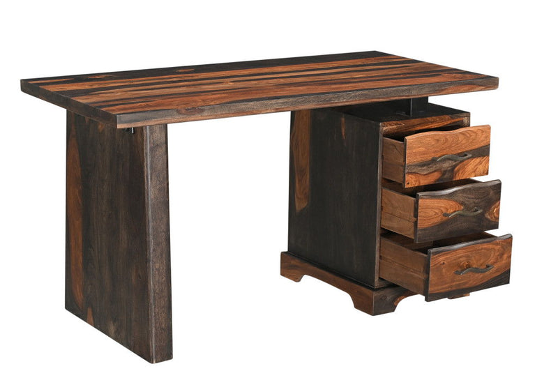 2 Piece Set Writing Desk And Bookshelf With Three Drawers - Dark Brown