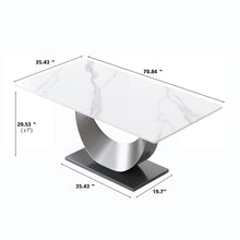 Load image into Gallery viewer, 70.87&quot; Modern Artificial Stone Crescent-Shaped Metal Legs, Can Accommodate 6-8 People - White / Black
