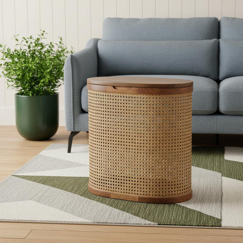Solid Wood Round Storage Ottoman - Brown