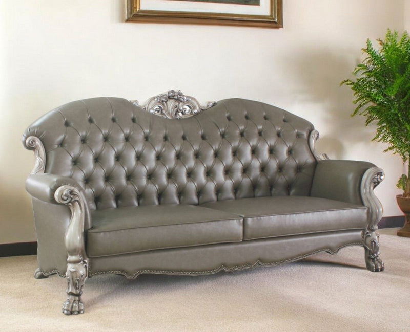 47" Faux Leather Sofa And Toss Pillows With White Legs - Bone