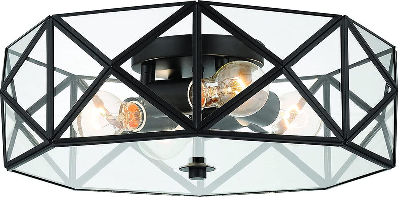 17'' Unique Statement Four Light Metal Dimmable Flush Chandelier With Shades - Black