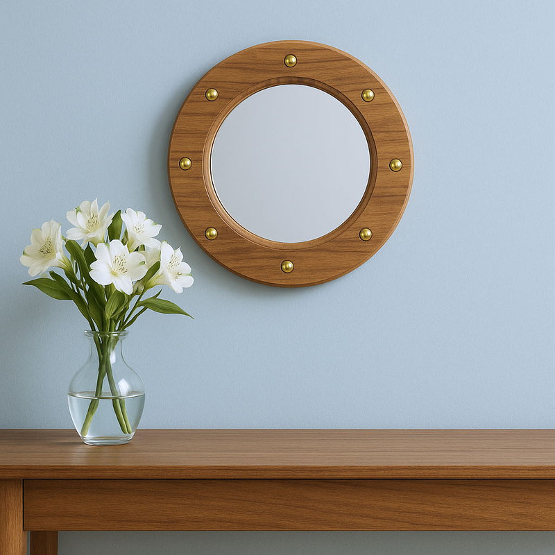 11" Solid Round Accent Mirror - Brown