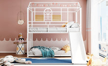 Load image into Gallery viewer, Twin Over Twin Metal Bunk Bed ,Metal Housebed With Slide,Three Colors Available.(White with White  Slide)(OLD SKU :LP000095AAK)
