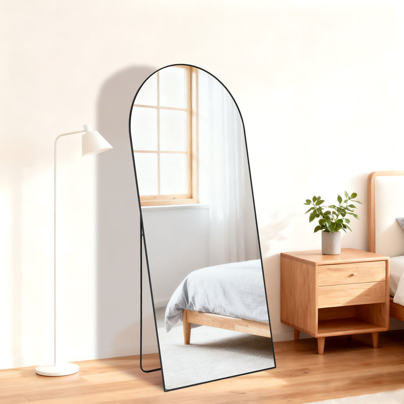 57" Aluminum Arch Freestanding Framed Standing Mirror - Black