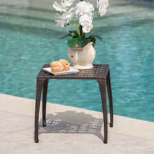 Load image into Gallery viewer, Lunaire - Outdoor Square Cast Aluminum Side Table With Lattice Top And Curved Legs - Bronze
