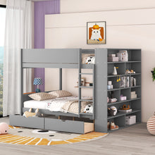 Load image into Gallery viewer, Full over Full Bunk Bed With 2 Drawers and Multi-layer Cabinet, Gray
