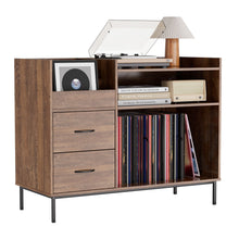 Load image into Gallery viewer, Eco-Friendly Vinyl Record Player Stand With Flip-Top Storage, Media Console With Dual Outlets And Dustproof Drawers

