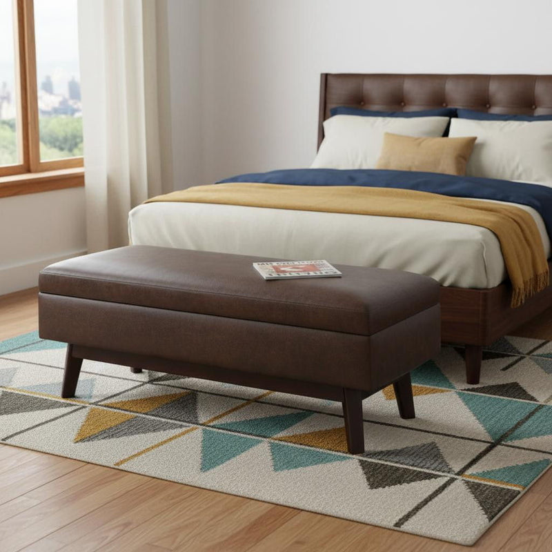 Leather Cocktail Ottoman With Storage - Dark Brown