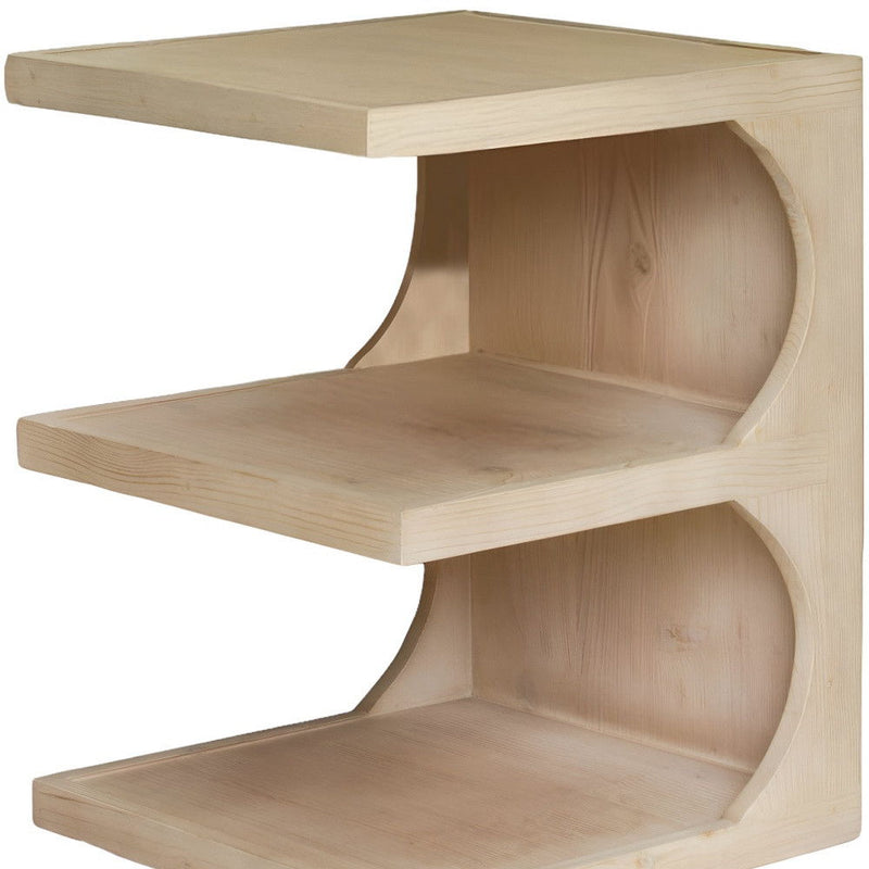 Solid Wood End Table With Two Shelves - Natural