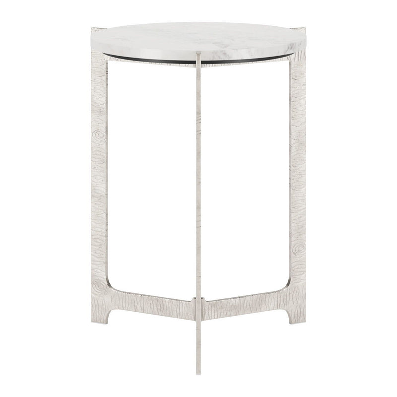 25" Marble And Aluminum Round Cross Legs End Table - White And Silver