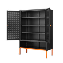 Load image into Gallery viewer, Grid Double Door Shoe Cabinet With Adjustable Compartments And Moisture-Proof Design In Metal
