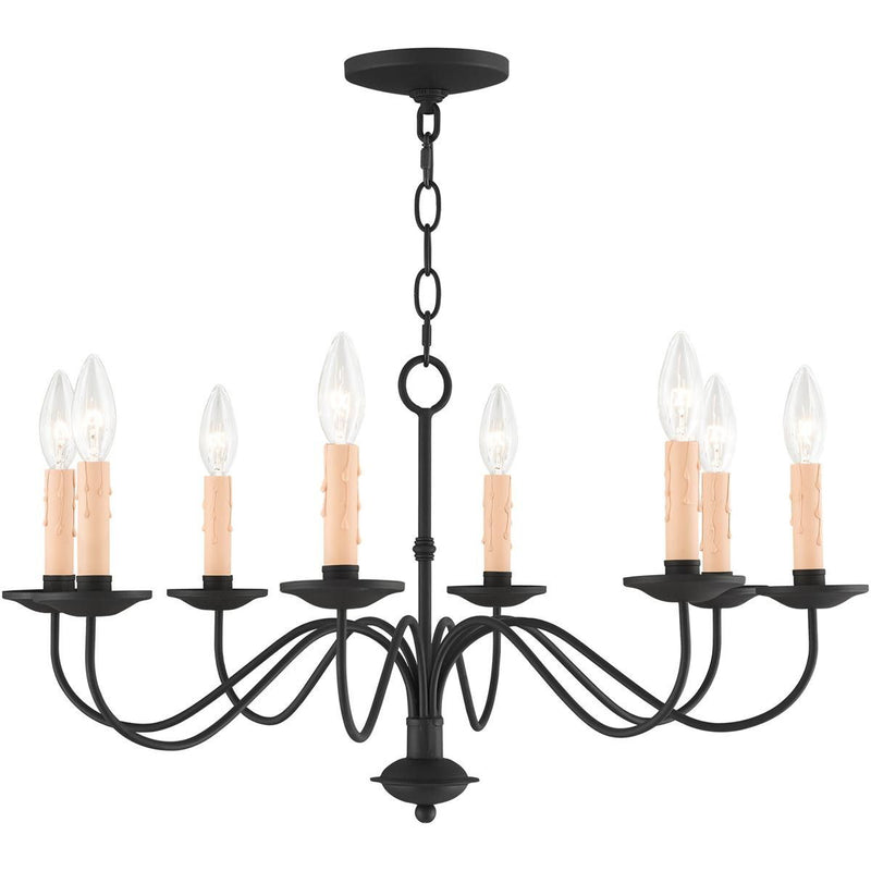 14" Eight Light Dimmable Chandelier With Shades - Black