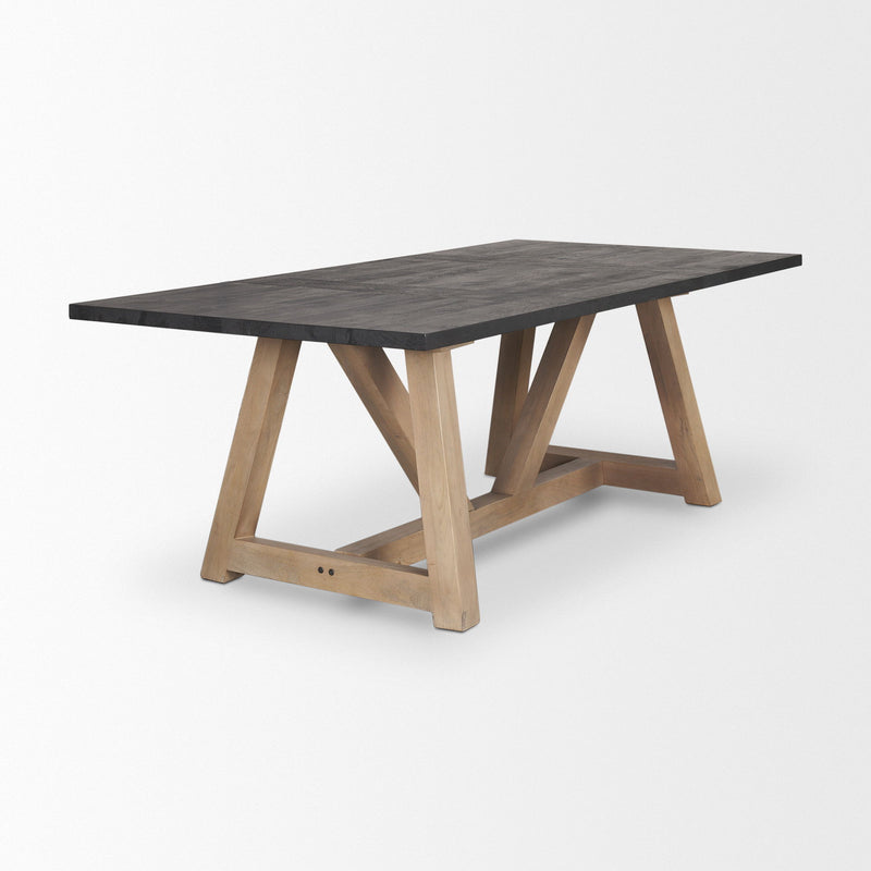 Solid Wood Double Pedestal Base Dining Table - Black / Brown