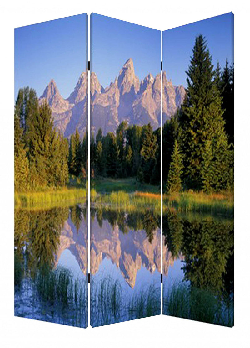 Wood Canvas Mountain Peaks Screen - Multi Color