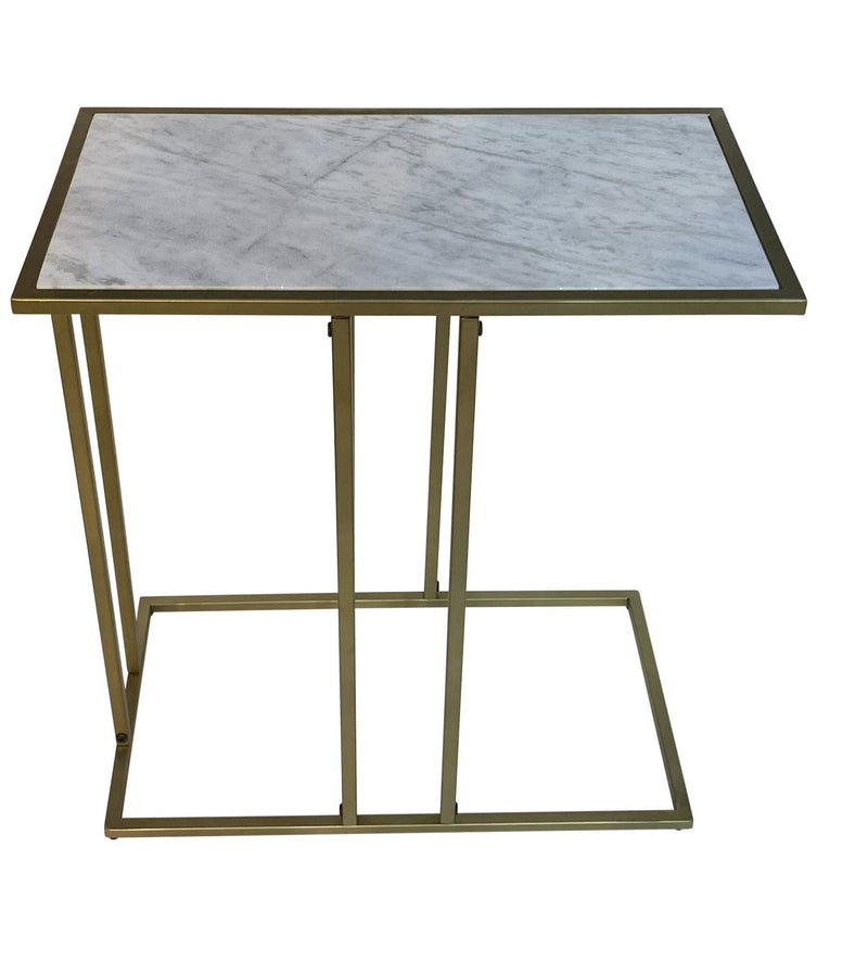 26" Marble And Iron Frame End Table - Antiqued Gold