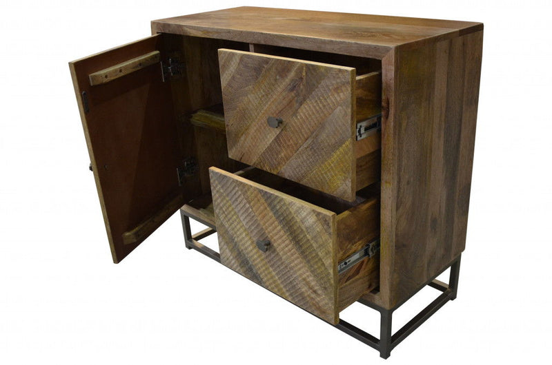 Solid Wood Accent Chest With A Door And Shelves - Shades of Natural Brown