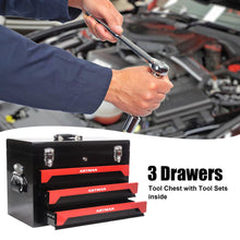 Load image into Gallery viewer, Portable 3 Drawer Steel Toolbox, 4 Layers Of Tools With Metal Latches, With Storage Tray And Carrying Handle
