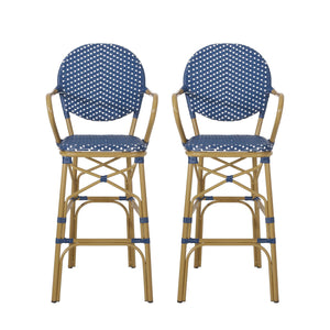 Outdoor Wicker And Aluminum French Barstools (Set of 2)