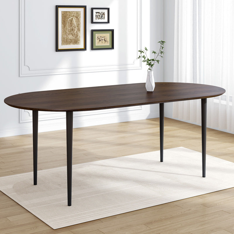 67" Solid Wood Mirrored Double Pedestal Base Oval Dining Room Table - Walnut