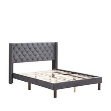 Load image into Gallery viewer, Velvet Button Tufted-Upholstered Bed with Wings Design - Strong Wood Slat Support - Easy Assembly - Gray, Queen, platform bed
