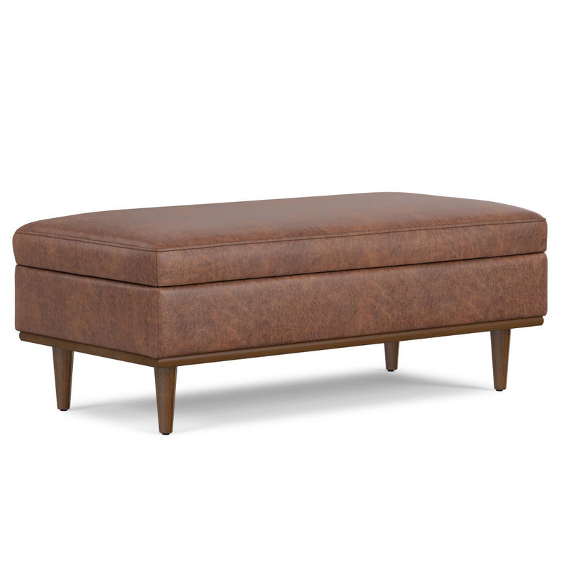 Leather Cocktail Ottoman With Storage Transitional Style - Brown