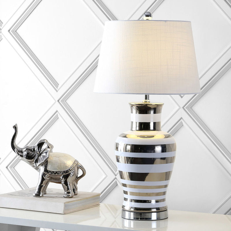 29" Urn Table Lamp With Empire Shade - Silver
