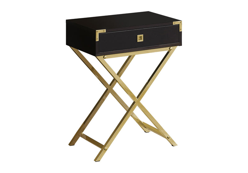 Wood And Metal End Table With Drawer - Gold / Black
