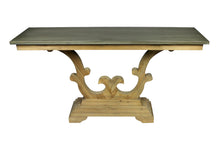 Load image into Gallery viewer, Zinc Distressed Trestle Console Table - Gray And Natural
