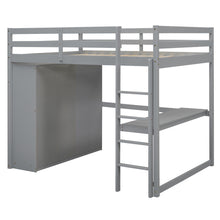 Load image into Gallery viewer, Wood Full Size Loft Bed with Built-in Wardrobe, Desk, Storage Shelves and Drawers, Gray
