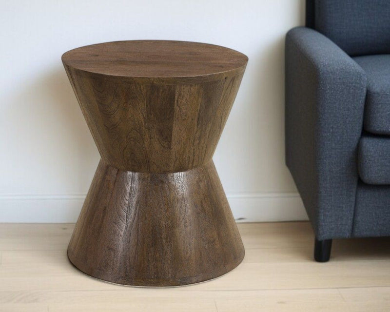 18" Solid Wood Round End Table - Dark Brown