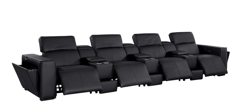 Top Grain Leather Reclining Metal USB Sofa (720420) - Black