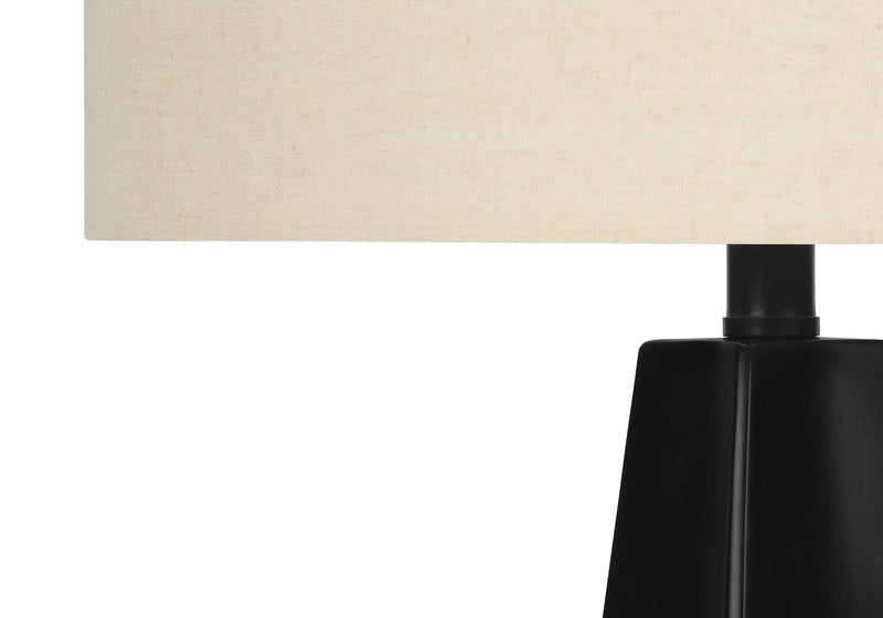 Geometric Table Lamp With Beige Drum Shade - Black