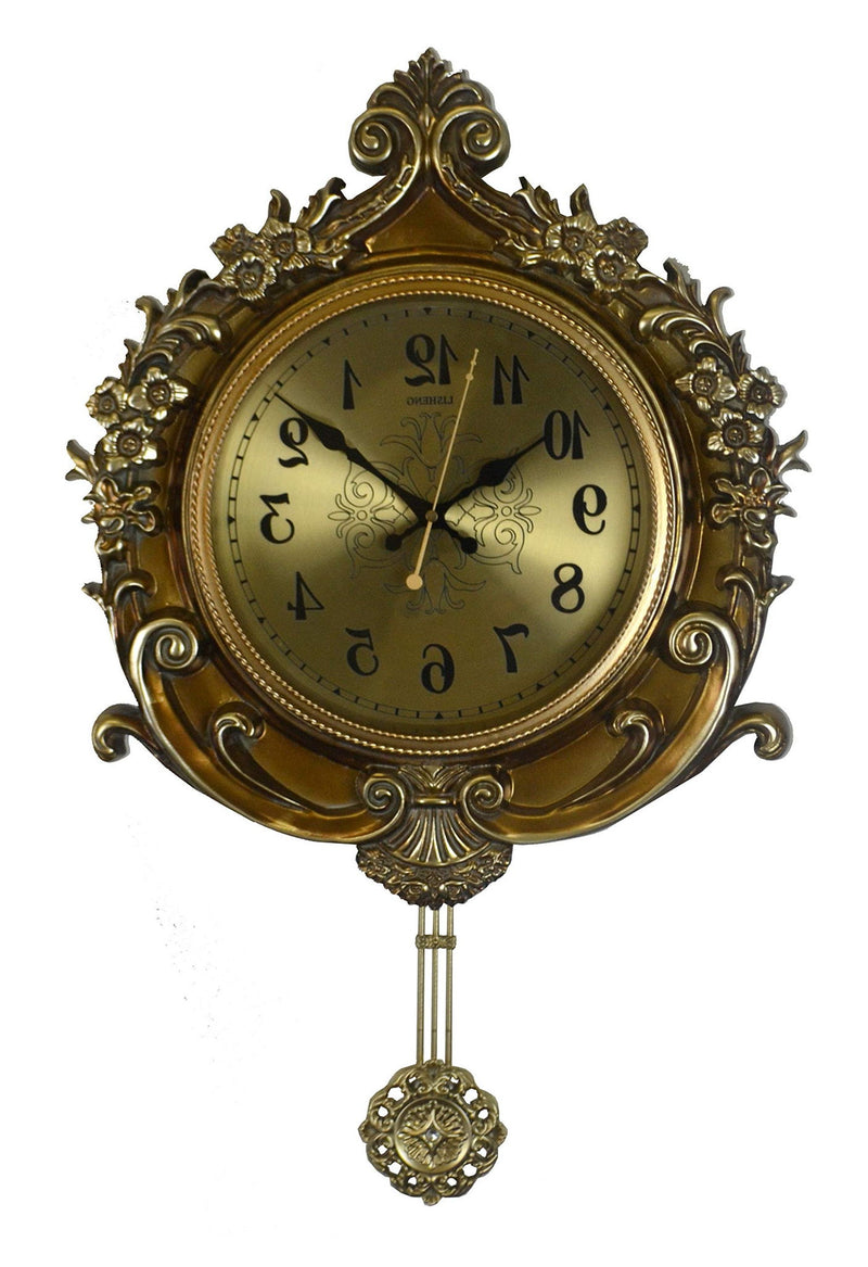 Silent Pendulum Ornate Round Wall Clock (626561) - Gold / Black