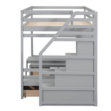 Load image into Gallery viewer, Full over Full Size Bunk with staircase,the Down Bed can be Convertible to Seats and Table Set,Gray
