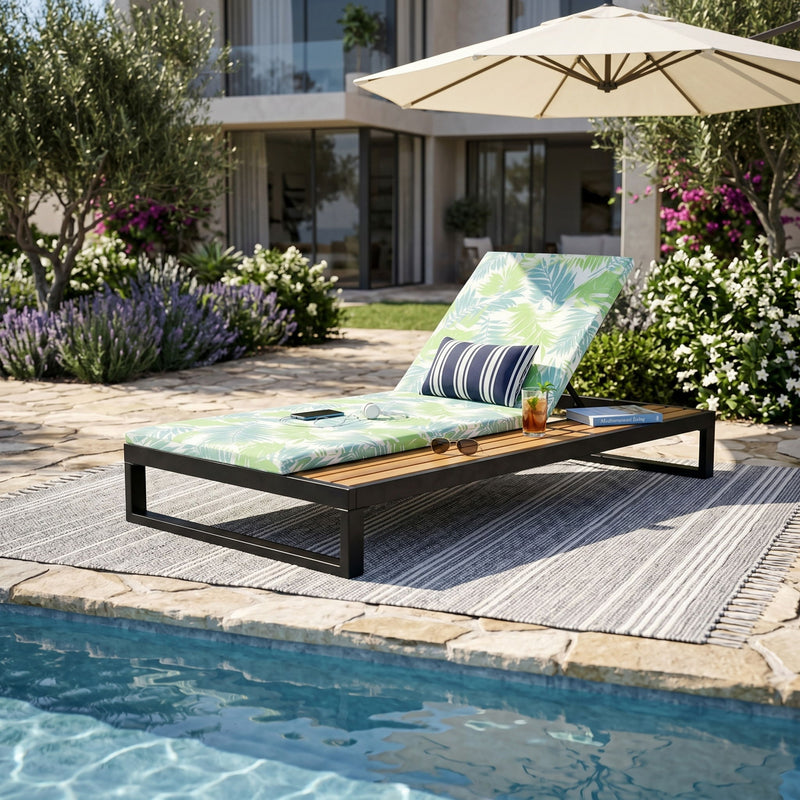 Chaise Lounge Set, 5 Position Adjustable, Flat Side Surface Storage