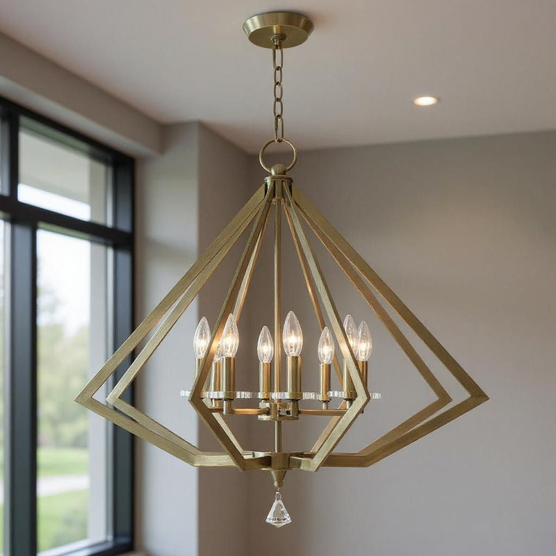 28" Eight Light Dimmable Chandelier With Shades - Antiqued Brass