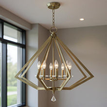 Load image into Gallery viewer, 28" Eight Light Dimmable Chandelier With Shades - Antiqued Brass
