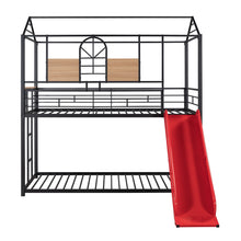 Load image into Gallery viewer, Twin Over Twin Metal Bunk Bed ,Metal Housebed With Slide,Three Colors Available.(Black with Red Slide)(OLD SKU :LP000095AAJ)
