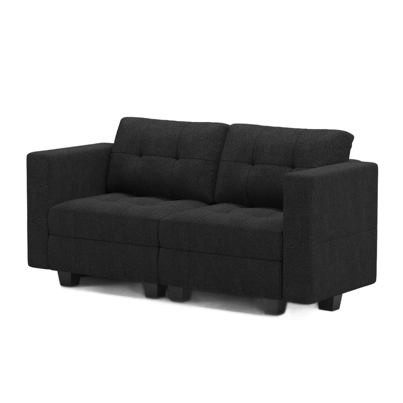 Linen Blend Modular Loveseat With Storage - Dark Gray And Black