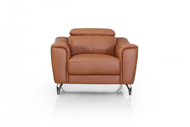 Genuine Leather And Silver Solid Color Lounge Chair - Brown