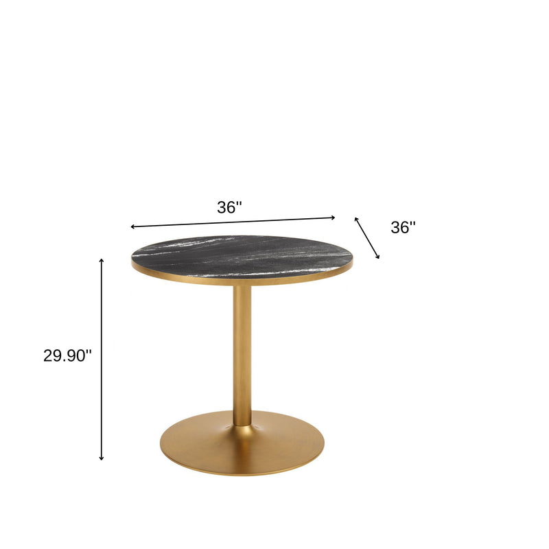 Glass Steel Pedestal Base Round Top Dining Table - Black / Gold