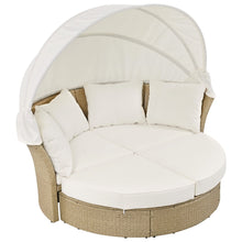 Load image into Gallery viewer, Outdoor Patio Daybed Wicker Rattan Double Daybed Round Sofa Furniture Set With Retractable Canopy, 4 Pillows For Lawn Garden
