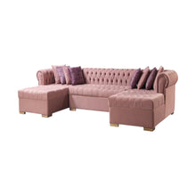 Load image into Gallery viewer, Velvet U Shaped Three Piece Sofa Chaise Sectional With Toss Pillows - Pink
