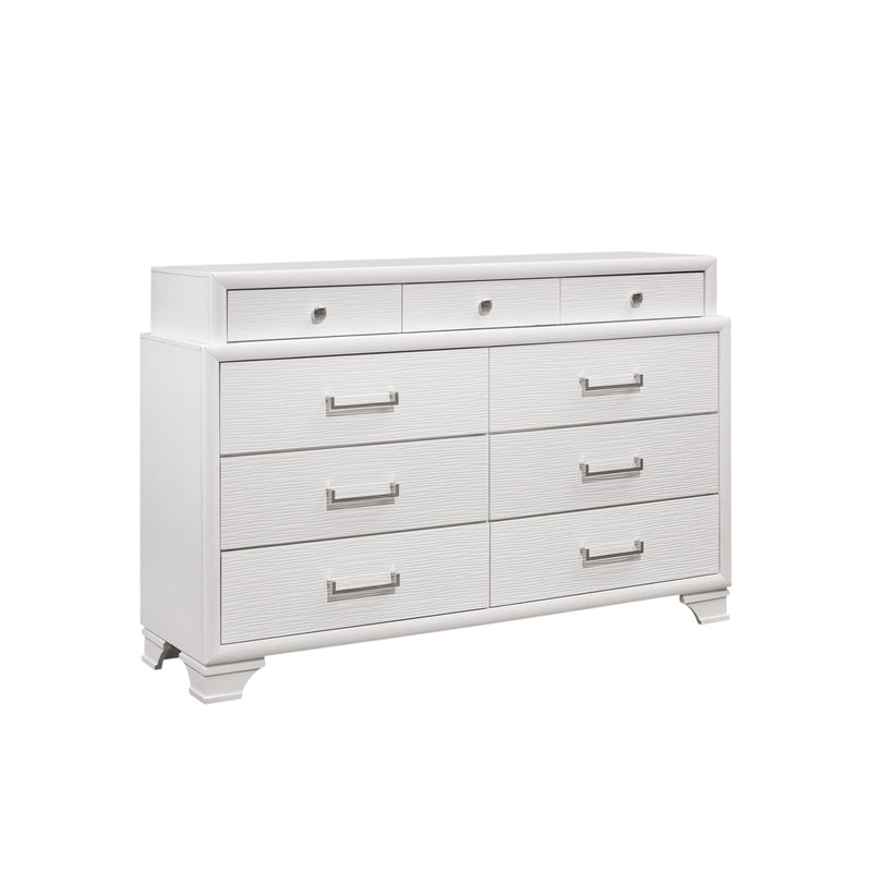 Solid Wood Mirrored Nine Drawer - White